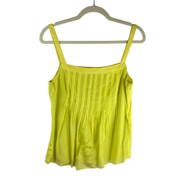Y2K J Crew Silk Blend Tank Top Women 4 Yellow Square Neck Pleat Pintuck Vacation - Picture 1 of 7